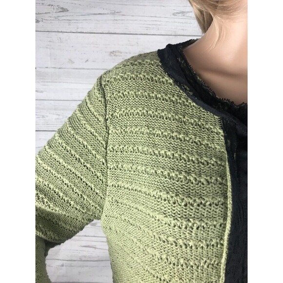 Bandolino Cardigan Sweater Olive Green Black Lace Trim - Picture 3 of 10